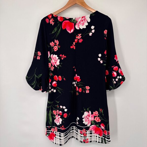 Vince Camuto Navy Floral Bell Sleeve Shift Dress Size 8  Womens knit - Picture 13 of 13